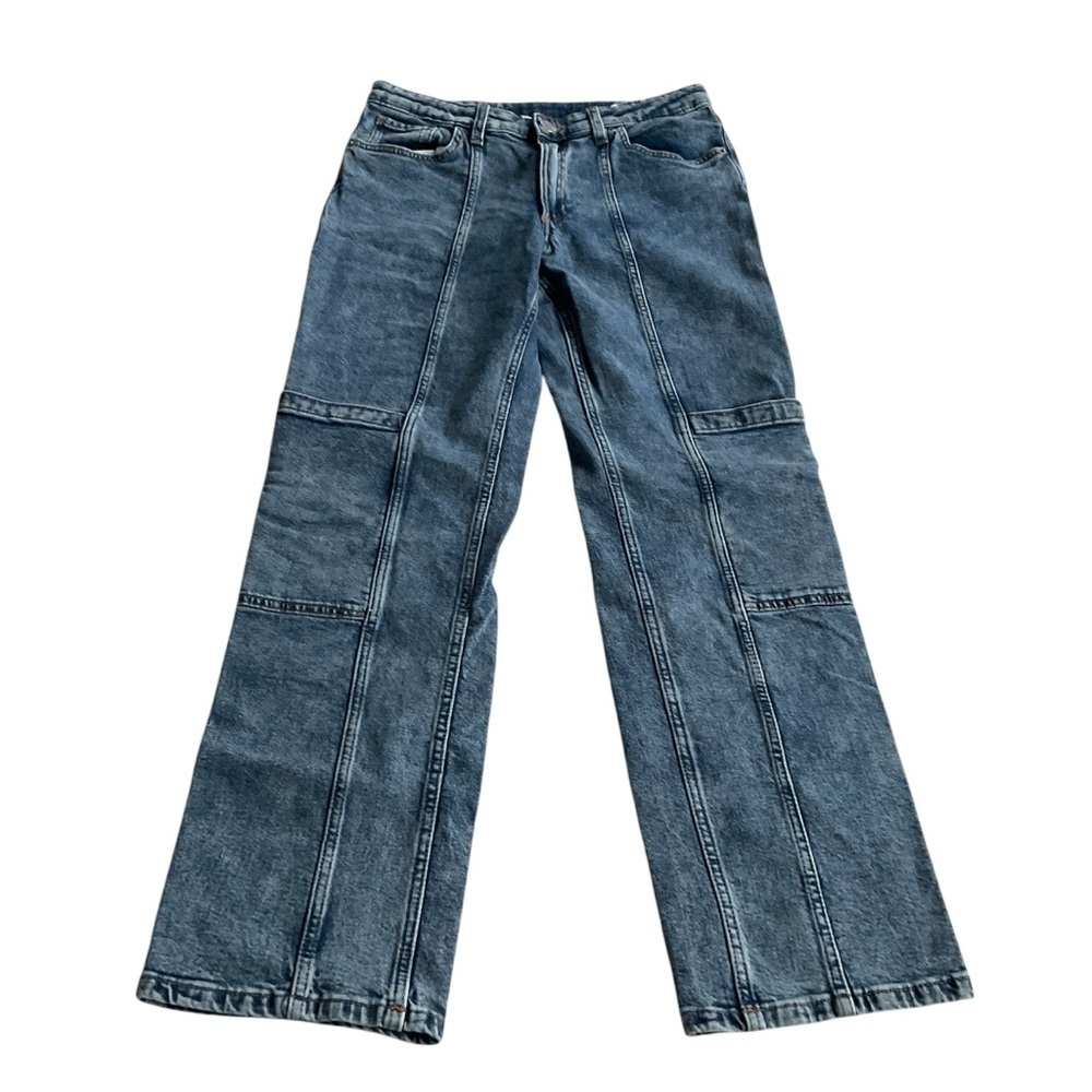 H&M Girls Straight Leg Jeans Sz 14 Blue Low Waist Denim Side Pockets Casual